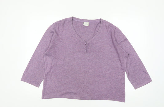 Eastex Women’s Purple Henley Knit Jumper Size 18 V-Neck 3/4 Sleeve