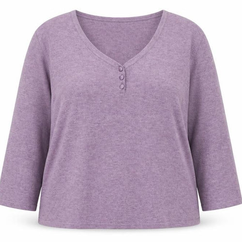 Eastex Women’s Purple Henley Knit Jumper Size 18 V-Neck 3/4 Sleeve
