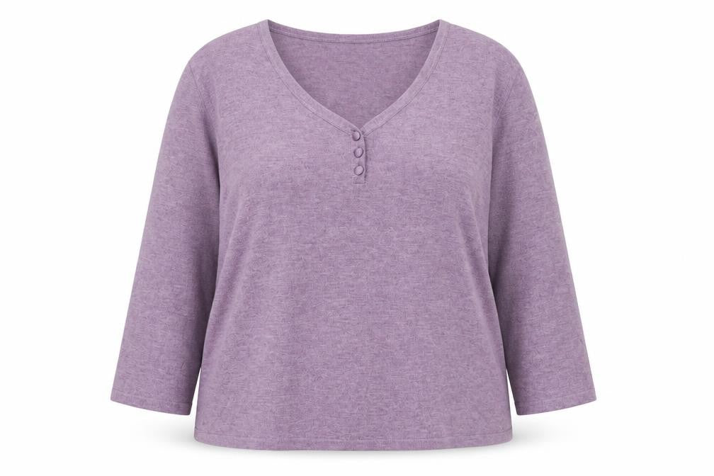 Eastex Women’s Purple Henley Knit Jumper Size 18 V-Neck 3/4 Sleeve