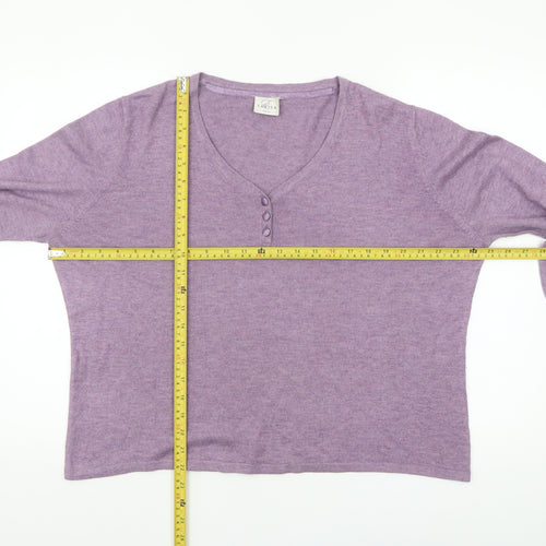 Eastex Women’s Purple Henley Knit Jumper Size 18 V-Neck 3/4 Sleeve