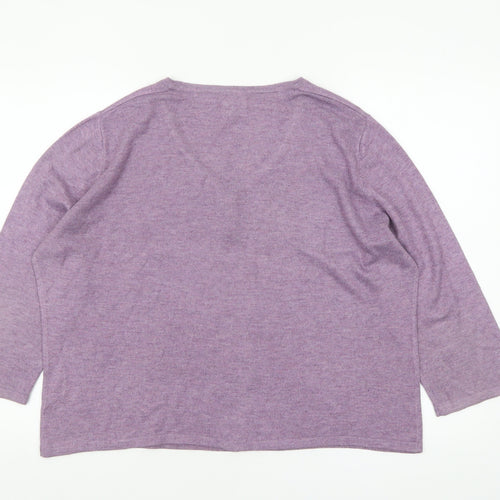 Eastex Women’s Purple Henley Knit Jumper Size 18 V-Neck 3/4 Sleeve