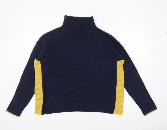 Tahari Women's Navy & Mustard Roll Neck Jumper XL Cotton Blend