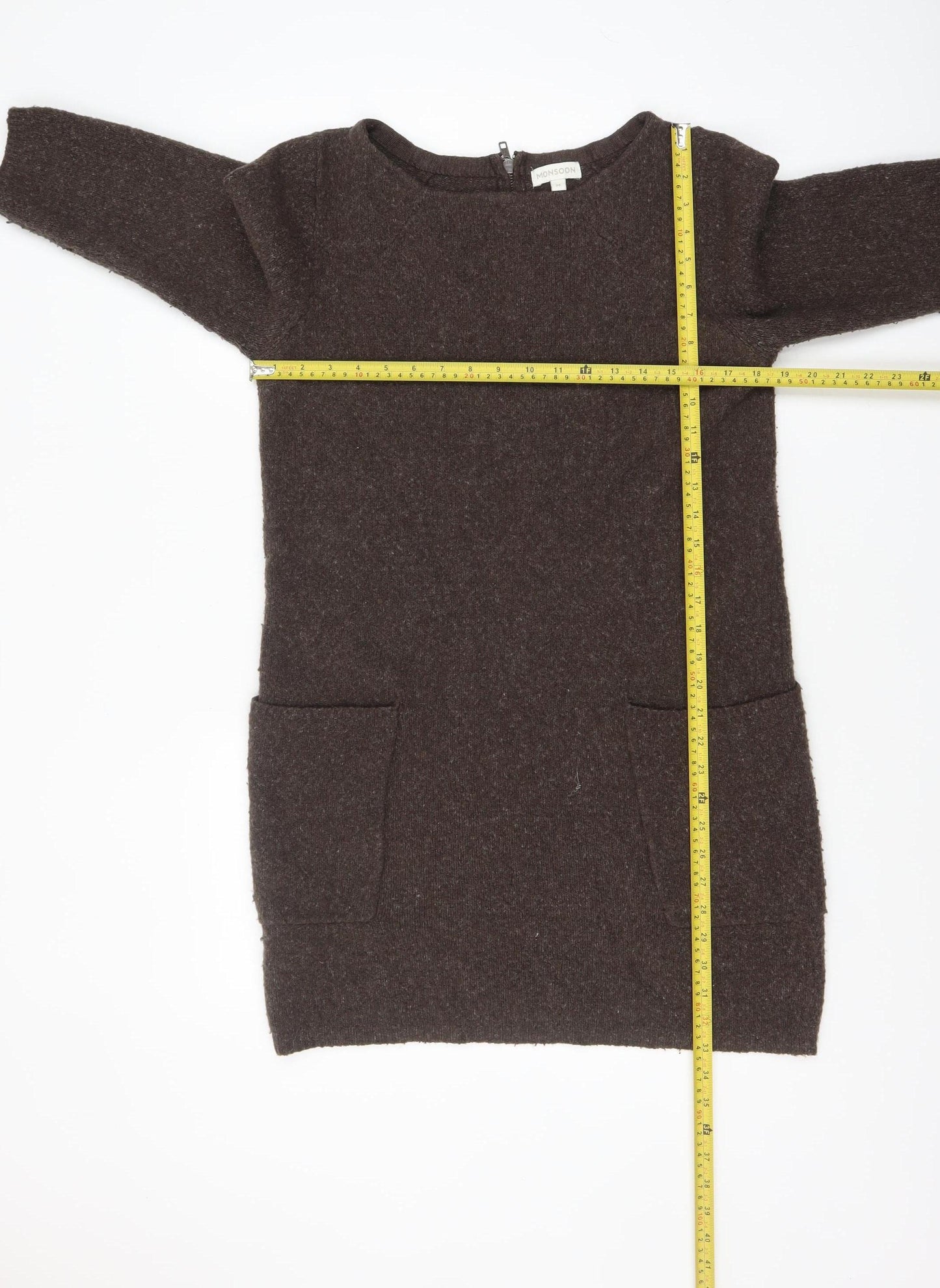 Monsoon Women’s Brown Wool Alpaca Tunic Jumper Medium 3/4 Sleeve
