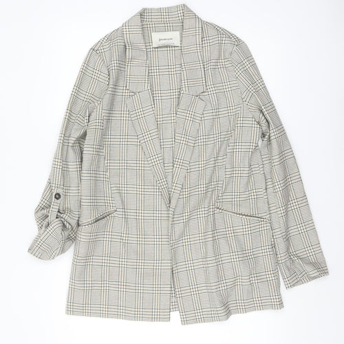 Stradivarius Women Beige Checked Single-Breasted Blazer Size 12