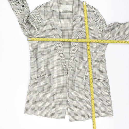 Stradivarius Women Beige Checked Single-Breasted Blazer Size 12