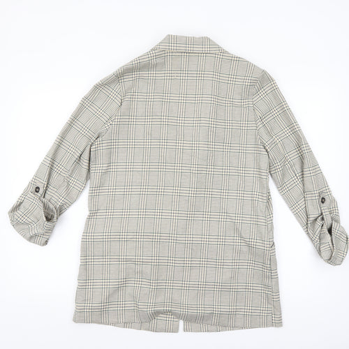 Stradivarius Women Beige Checked Single-Breasted Blazer Size 12