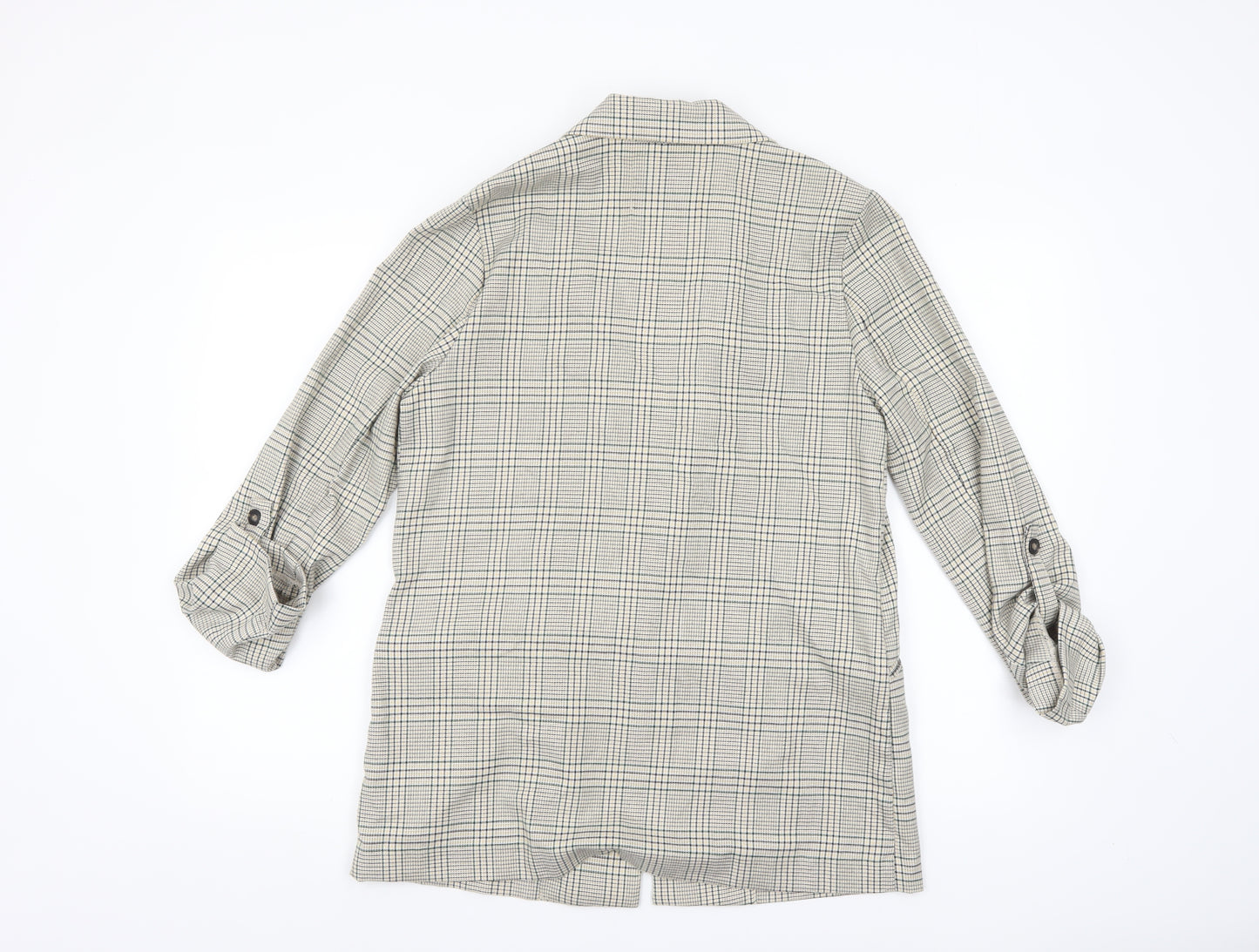 Stradivarius Women Beige Checked Single-Breasted Blazer Size 12