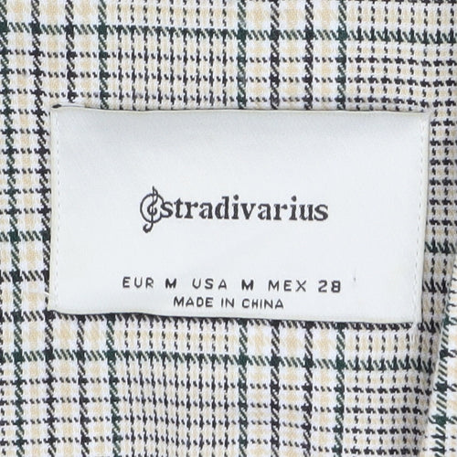 Stradivarius Women Beige Checked Single-Breasted Blazer Size 12