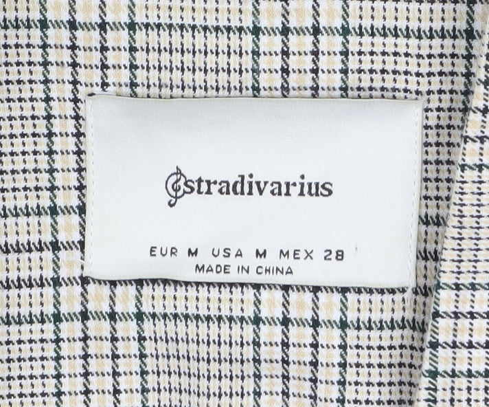 Stradivarius Women Beige Checked Single-Breasted Blazer Size 12