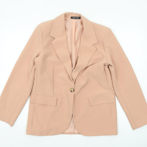 Boohoo Women Beige Single-Breasted Blazer UK 10 Polyester Slim Fit