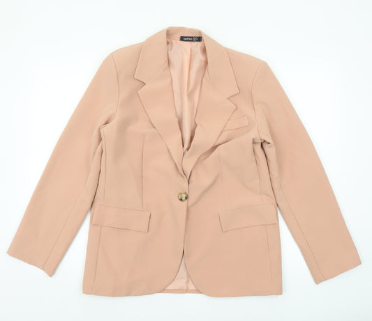 Boohoo Women Beige Single-Breasted Blazer UK 10 Polyester Slim Fit