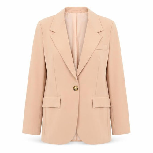 Boohoo Women Beige Single-Breasted Blazer UK 10 Polyester Slim Fit