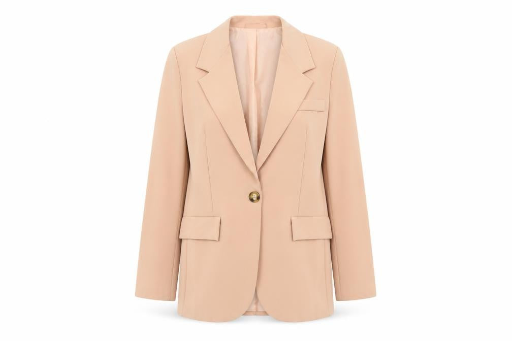 Boohoo Women Beige Single-Breasted Blazer UK 10 Polyester Slim Fit