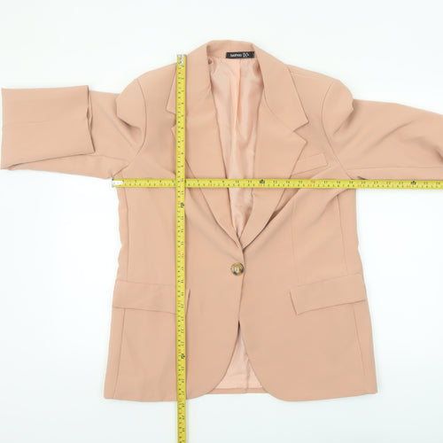 Boohoo Women Beige Single-Breasted Blazer UK 10 Polyester Slim Fit