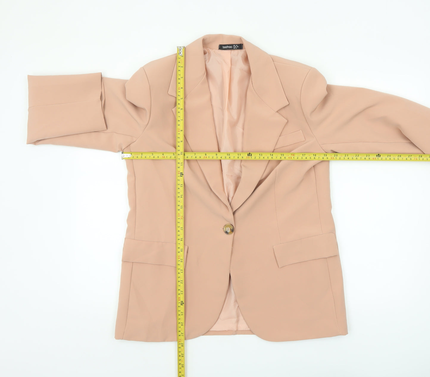 Boohoo Women Beige Single-Breasted Blazer UK 10 Polyester Slim Fit