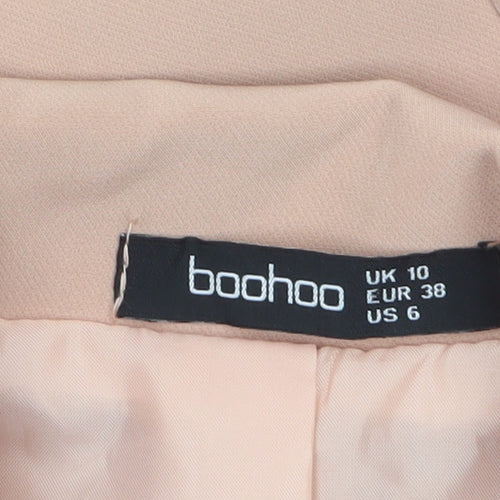 Boohoo Women Beige Single-Breasted Blazer UK 10 Polyester Slim Fit