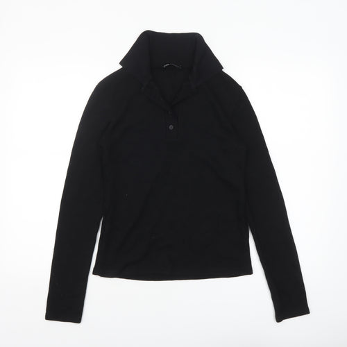 Zara Womens Black Collared Henley Knit Jumper Size S