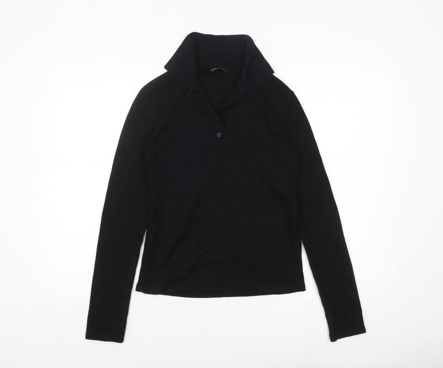 Zara Womens Black Collared Henley Knit Jumper Size S
