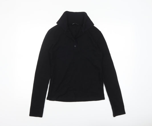 Zara Womens Black Collared Henley Knit Jumper Size S
