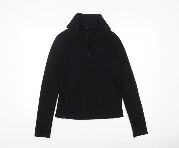 Zara Womens Black Collared Henley Knit Jumper Size S