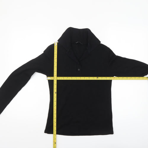 Zara Womens Black Collared Henley Knit Jumper Size S