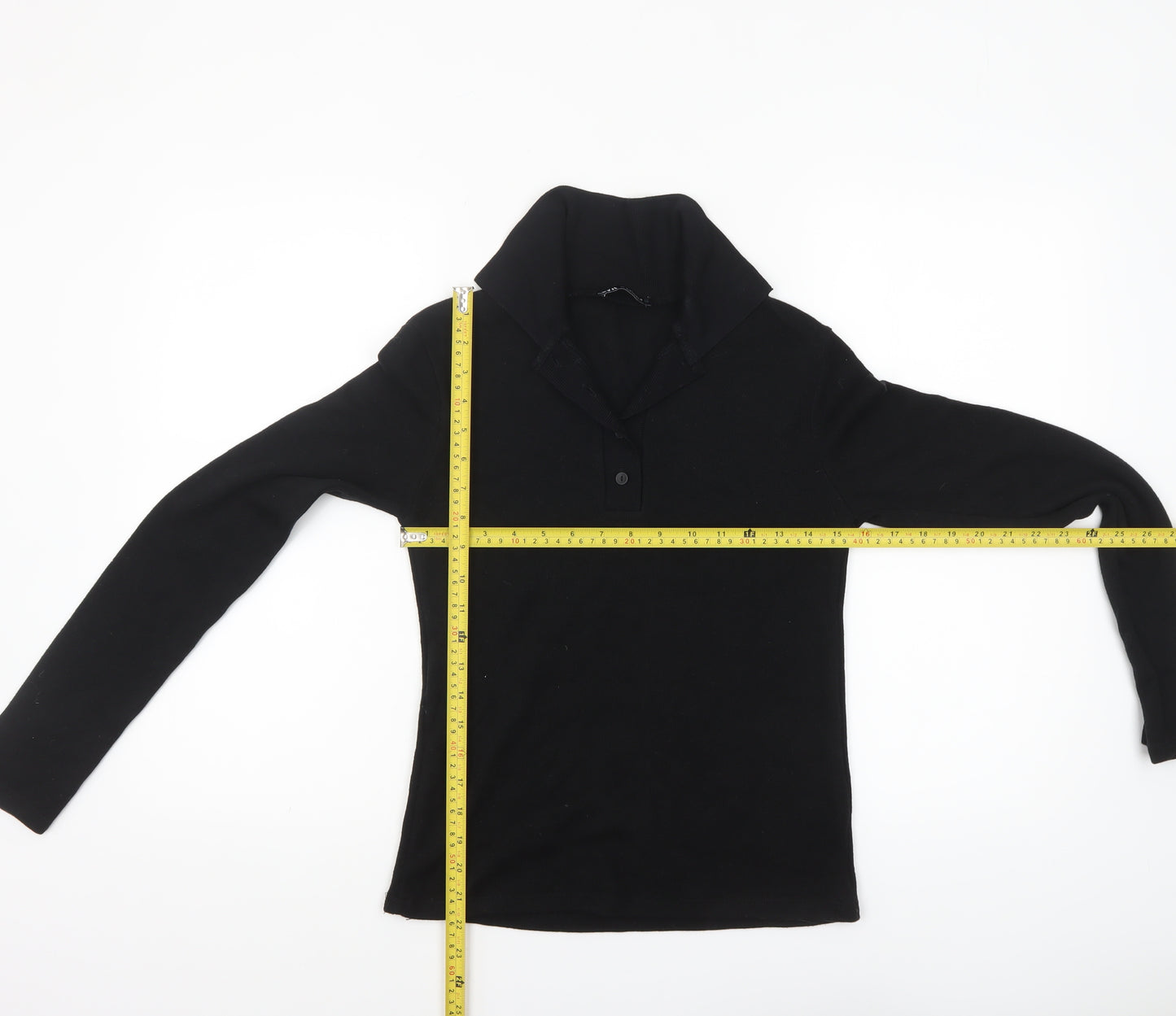 Zara Womens Black Collared Henley Knit Jumper Size S