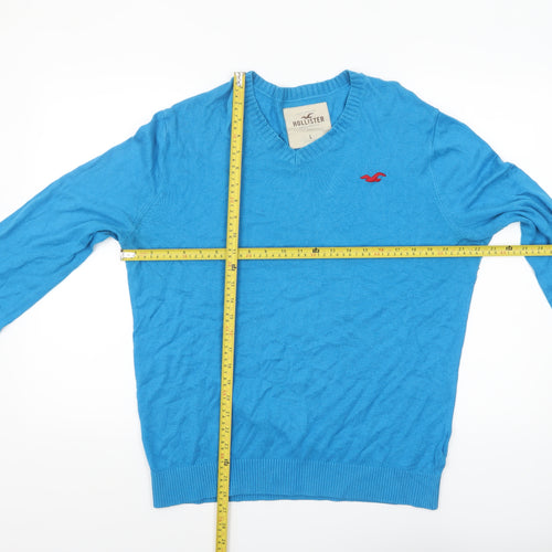Hollister Men Blue L V-Neck Pullover Jumper Cotton Blend