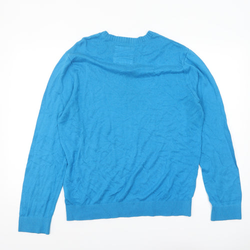 Hollister Men Blue L V-Neck Pullover Jumper Cotton Blend