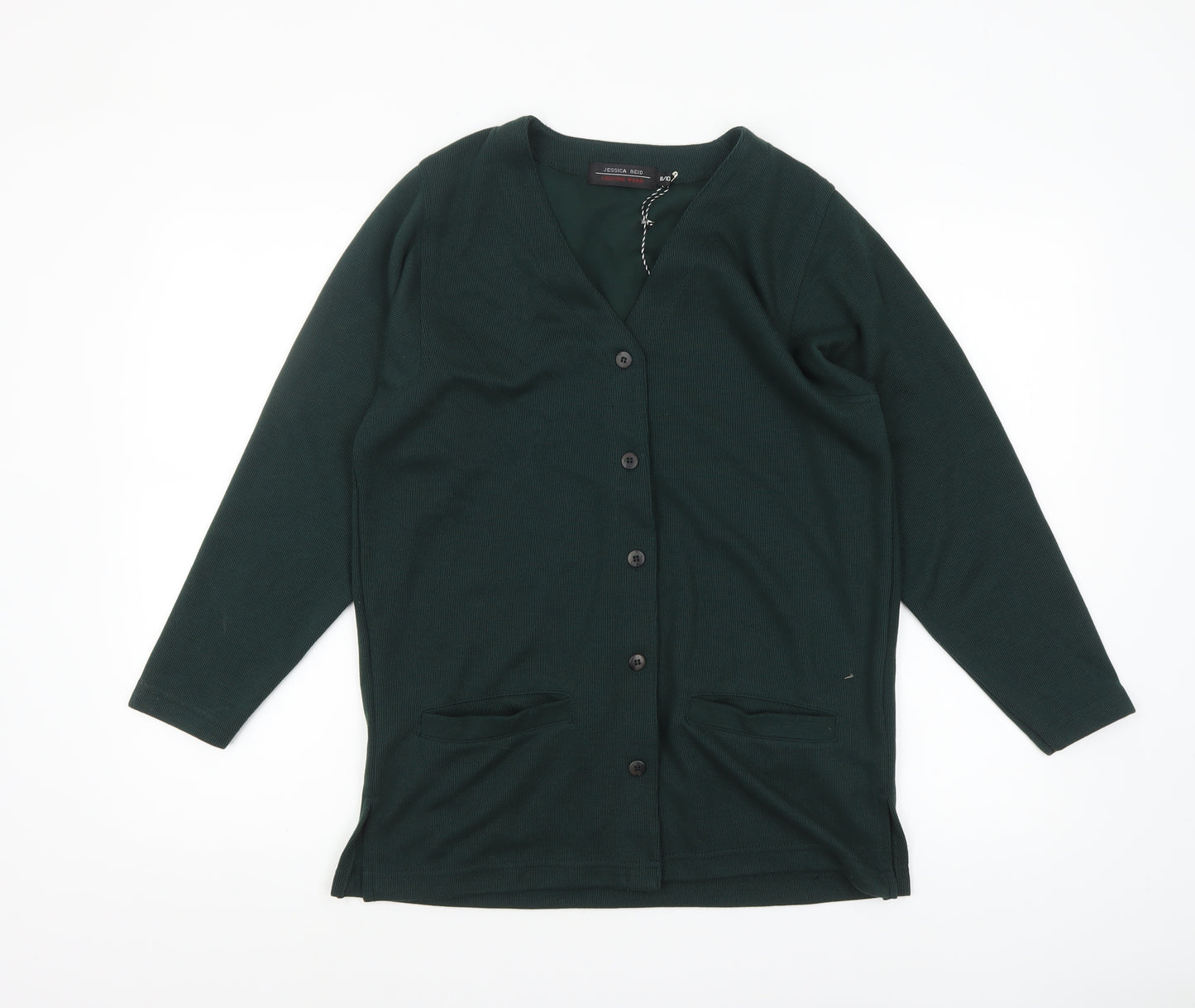 Jessica Reid Women's Green Knit Coatigan Size 8 Classic Mid-Length