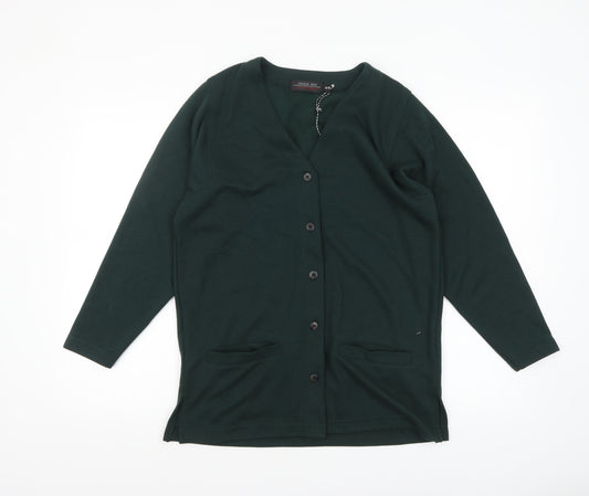 Jessica Reid Women's Green Knit Coatigan Size 8 Classic Mid-Length