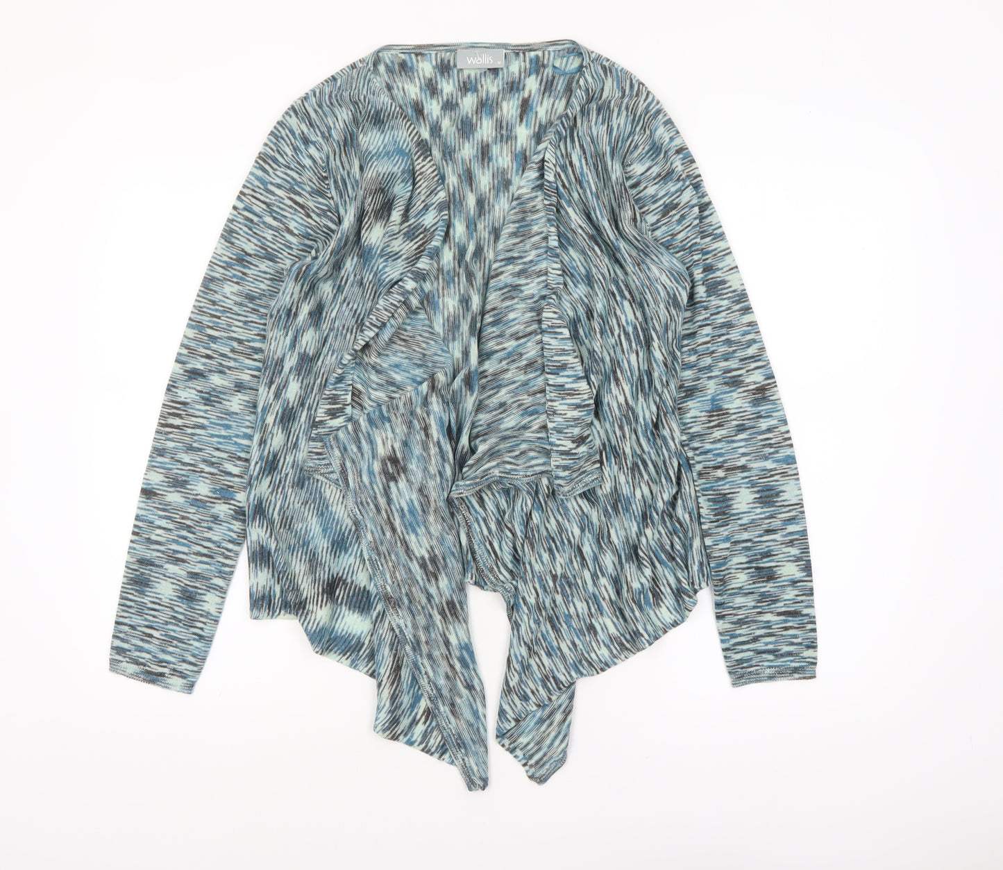 Wallis Women Blue Geometric Knit Open Front Cardigan M