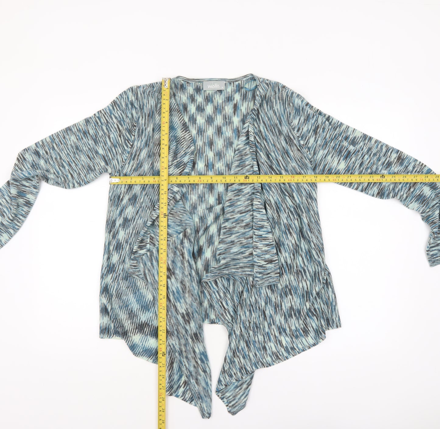 Wallis Women Blue Geometric Knit Open Front Cardigan M