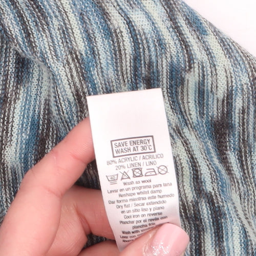 Wallis Women Blue Geometric Knit Open Front Cardigan M