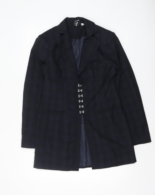 Collusion Women's Black Check Long Blazer UK 12 Slim Fit Workwear