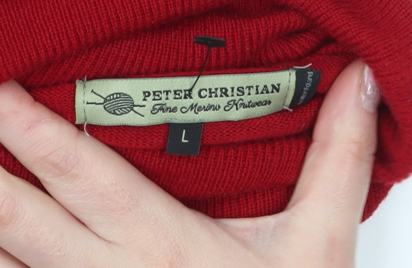 Peter Christian Men’s Red Merino Wool Roll Neck Jumper Size L