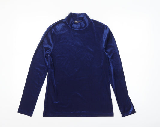 Marks and Spencer Women Blue Mock Neck Long Sleeve Velvet Top Size 8