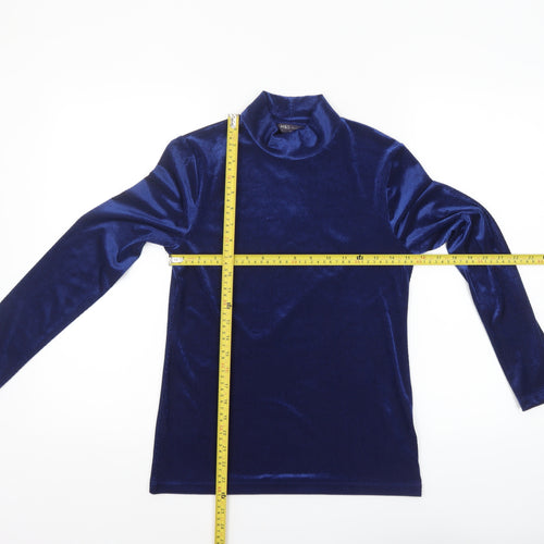 Marks and Spencer Women Blue Mock Neck Long Sleeve Velvet Top Size 8