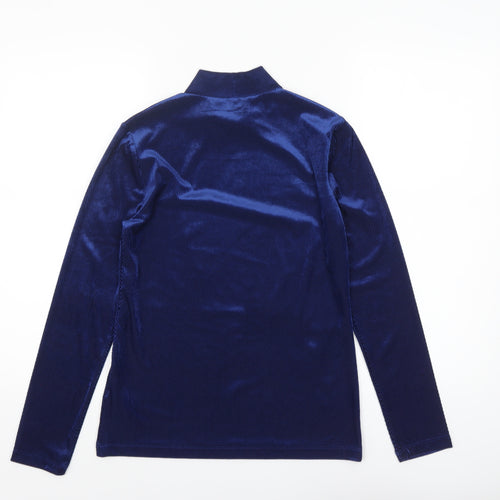 Marks and Spencer Women Blue Mock Neck Long Sleeve Velvet Top Size 8