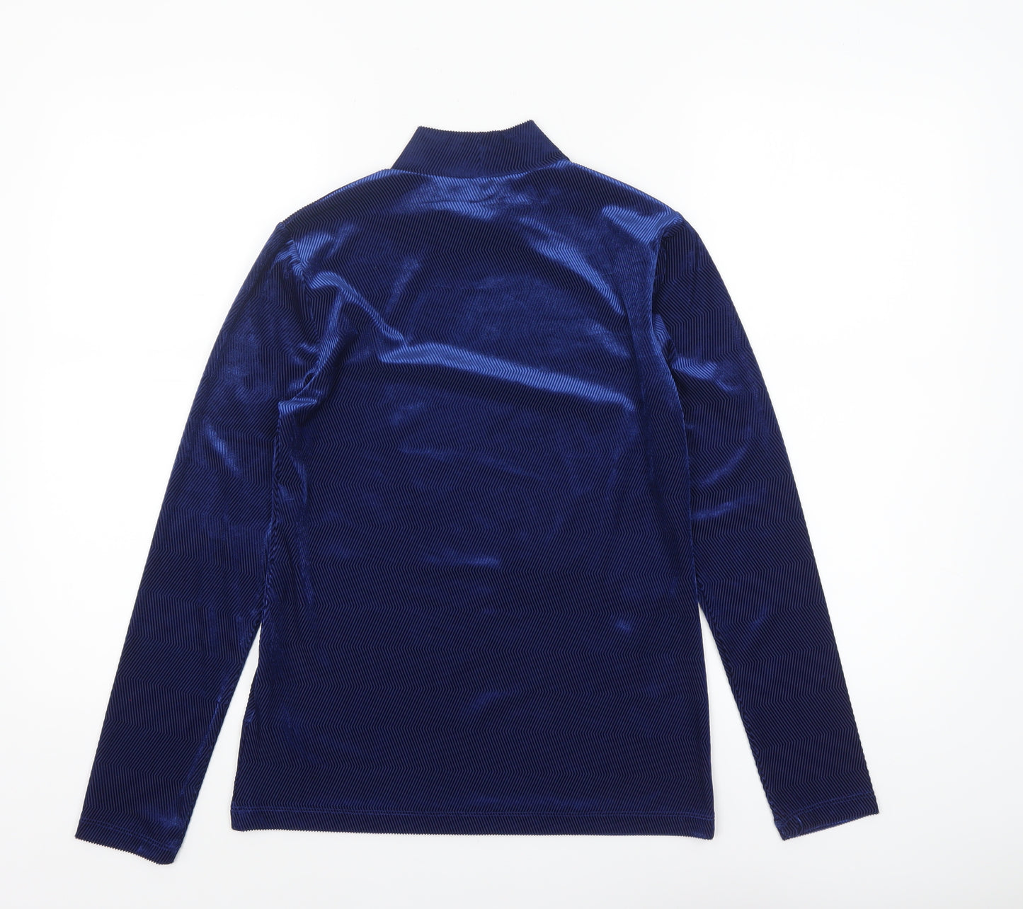 Marks and Spencer Women Blue Mock Neck Long Sleeve Velvet Top Size 8