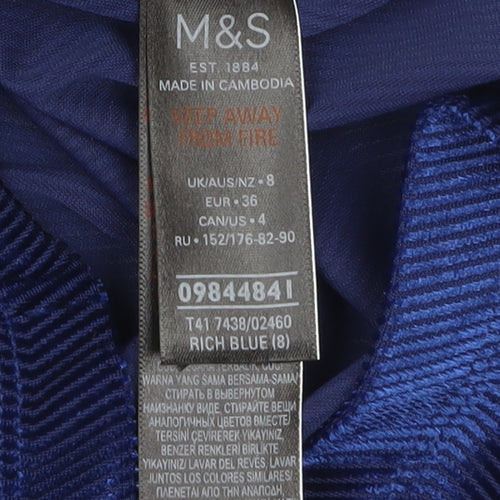 Marks and Spencer Women Blue Mock Neck Long Sleeve Velvet Top Size 8
