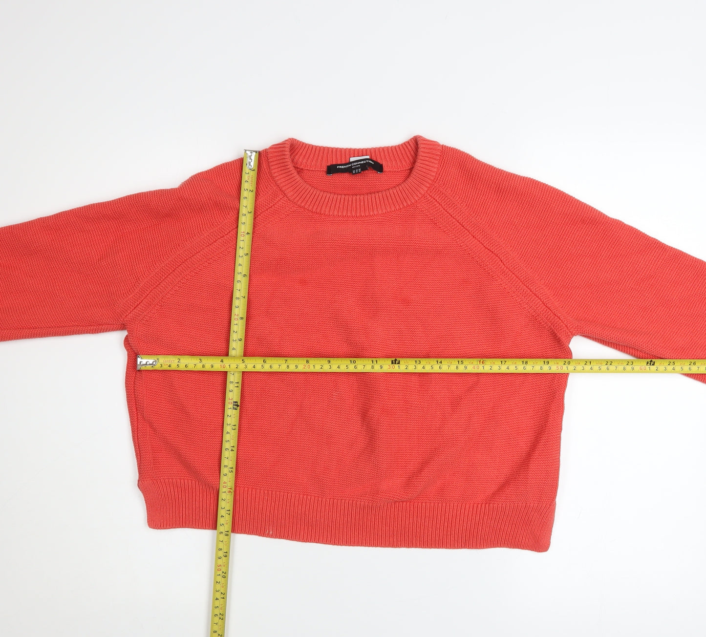 French Connection Women's Red Cotton Crew Neck Jumper Size 16 XL