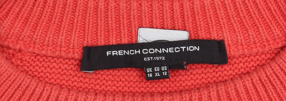 French Connection Women's Red Cotton Crew Neck Jumper Size 16 XL
