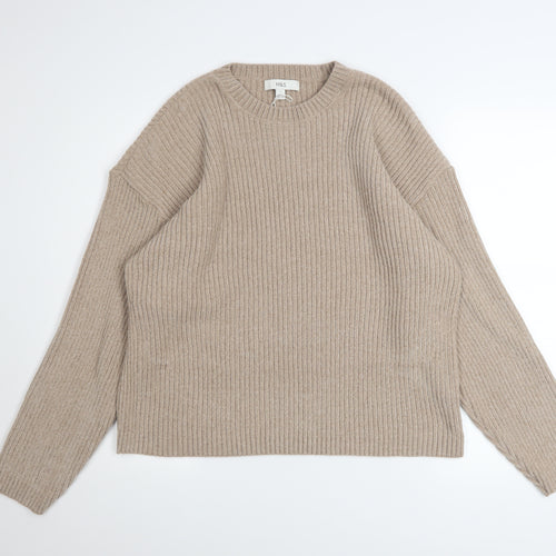 Marks and Spencer Women Beige Ribbed Knit Crew Neck Pullover Jumper L