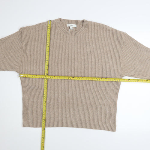 Marks and Spencer Women Beige Ribbed Knit Crew Neck Pullover Jumper L
