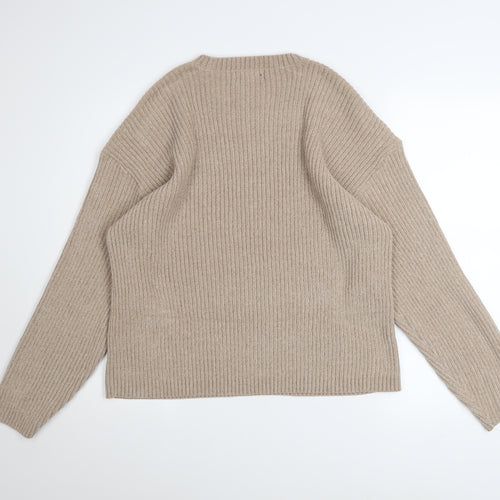 Marks and Spencer Women Beige Ribbed Knit Crew Neck Pullover Jumper L