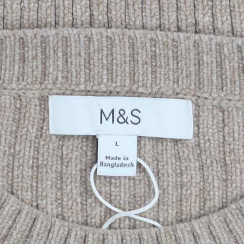 Marks and Spencer Women Beige Ribbed Knit Crew Neck Pullover Jumper L