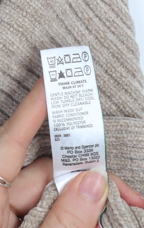 Marks and Spencer Women Beige Ribbed Knit Crew Neck Pullover Jumper L