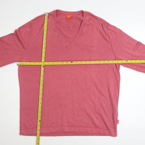 Hugo Boss Men's Pink Cotton V-Neck Jumper XL