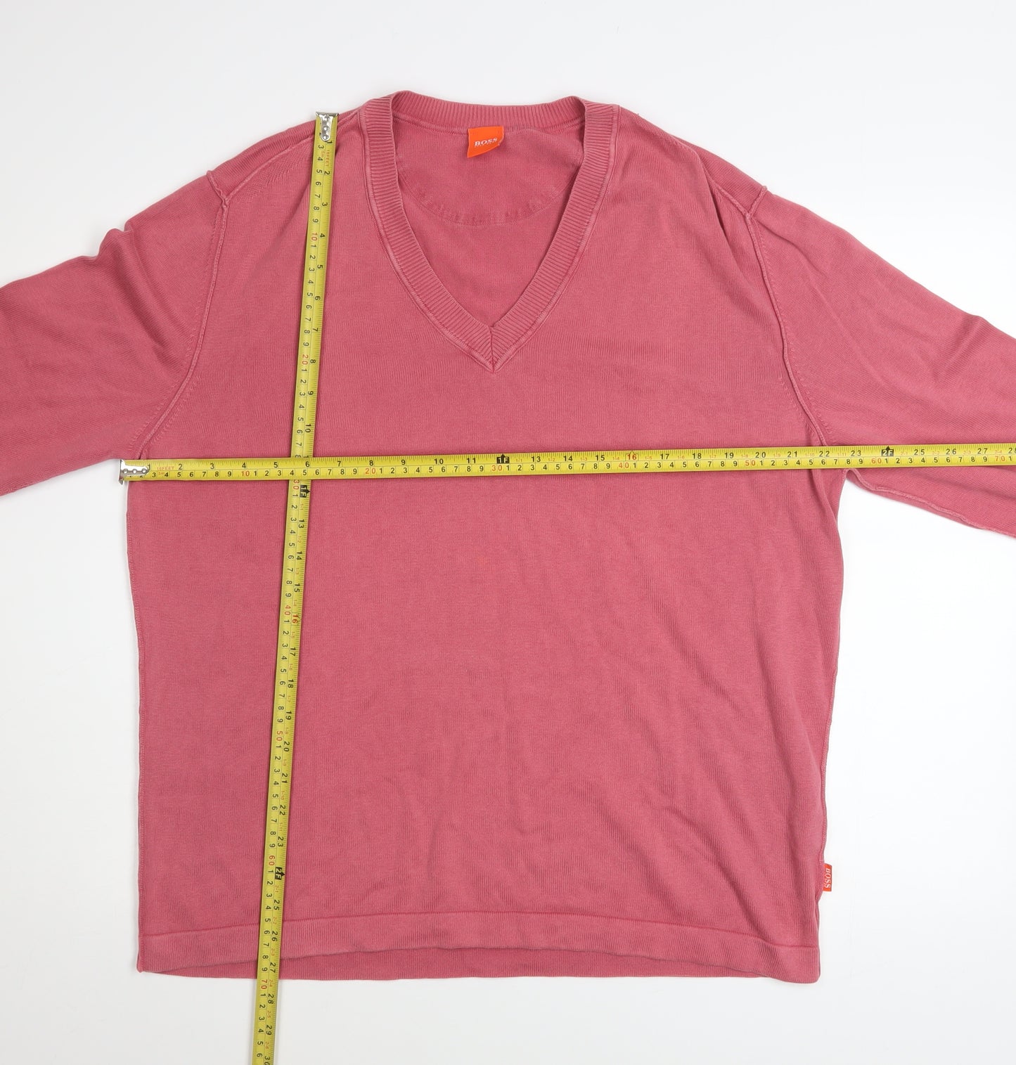 Hugo Boss Men's Pink Cotton V-Neck Jumper XL