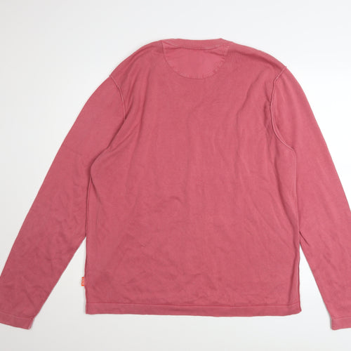 Hugo Boss Men's Pink Cotton V-Neck Jumper XL
